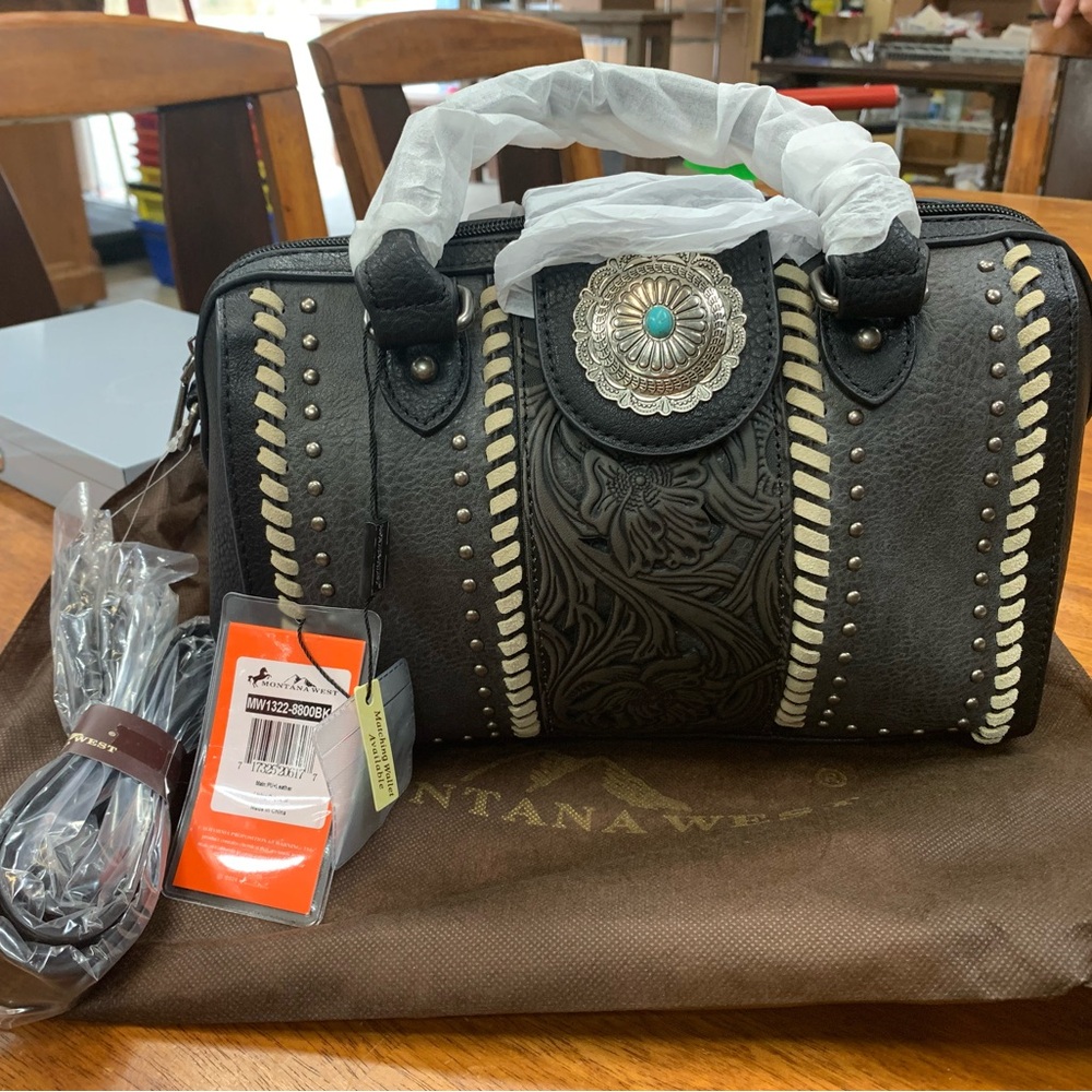 Montana West Black and Cream Western Handbag